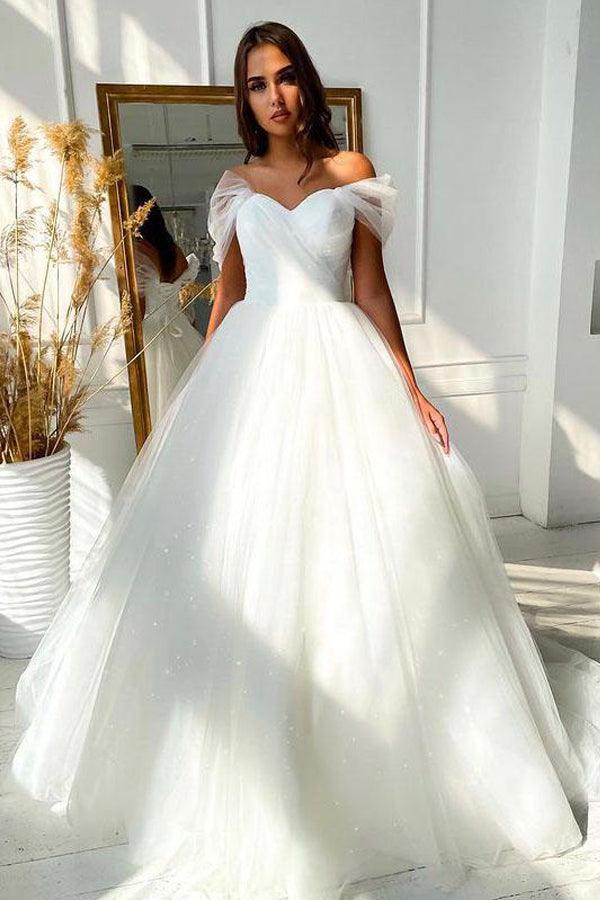 Ball Gown Off - the - shoulder Wedding Dress Tulle Bridal Dress - KissProm