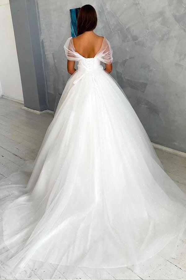 Ball Gown Off - the - shoulder Wedding Dress Tulle Bridal Dress - KissProm