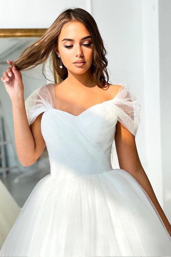 Ball Gown Off - the - shoulder Wedding Dress Tulle Bridal Dress - KissProm