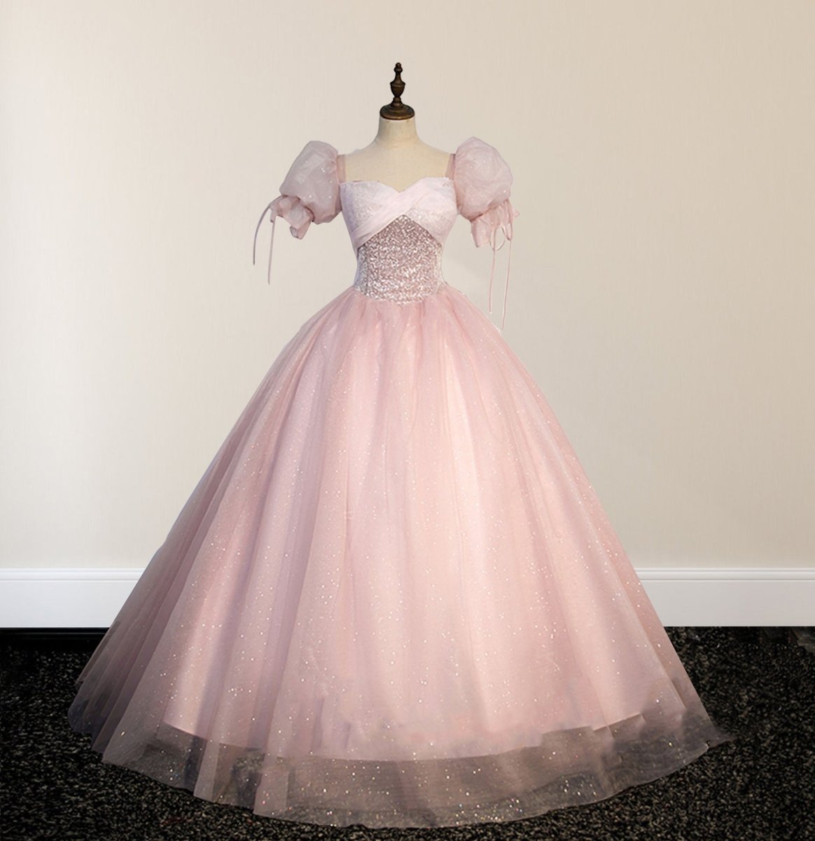 Ball - Gown Tulle Pink Sweetheart Floor - Length Graduation Birthday Party Dress with Sequined - KissProm