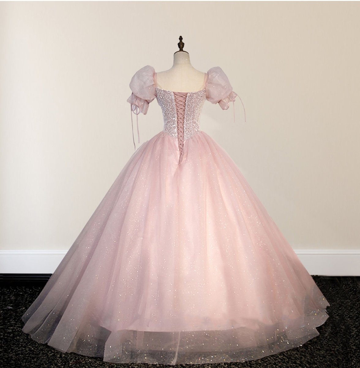 Ball - Gown Tulle Pink Sweetheart Floor - Length Graduation Birthday Party Dress with Sequined - KissProm