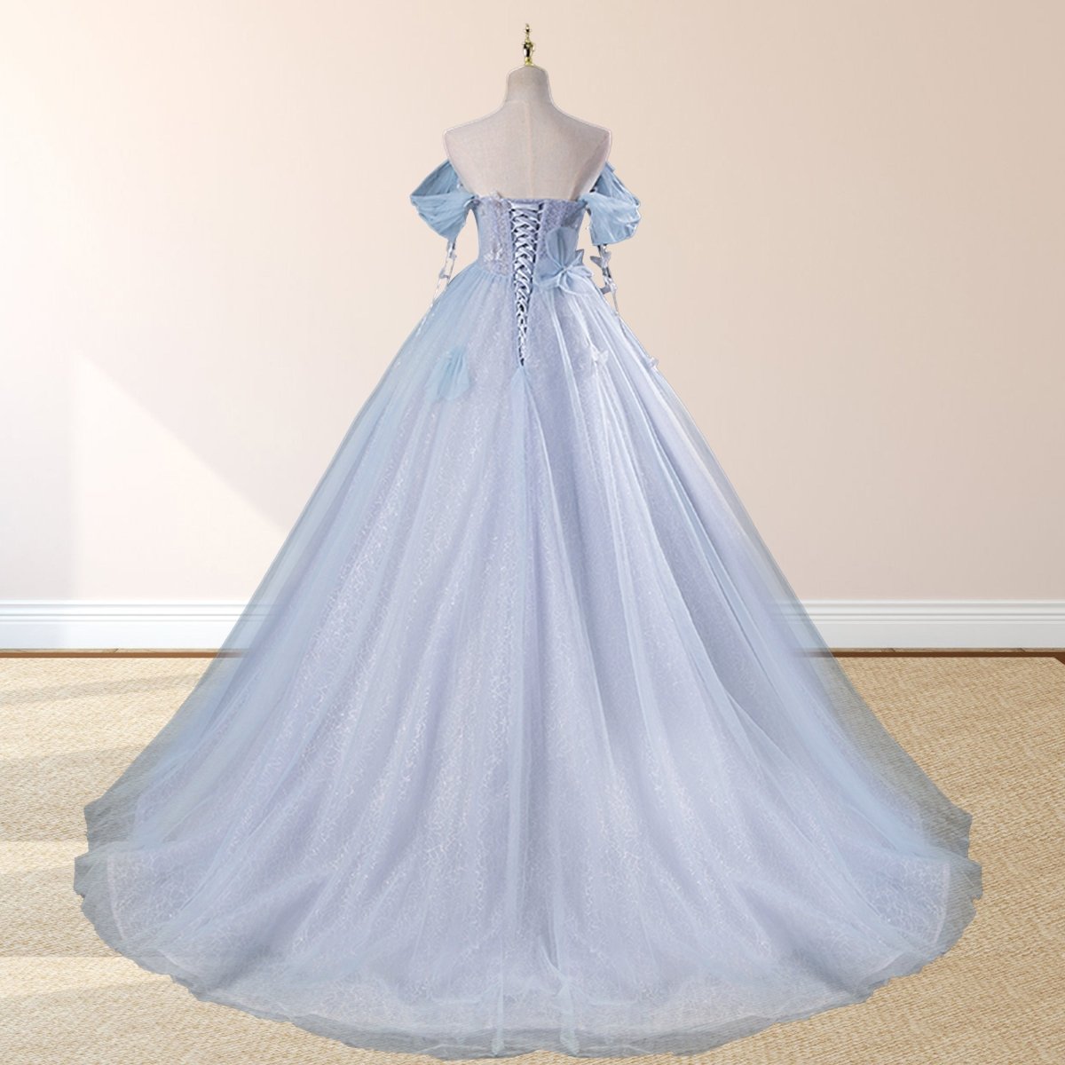 Ball - Gown Tulle Sweetheart Floor - Length Pearls Butterflies Quinceanera Dress with Appliqued - KissProm