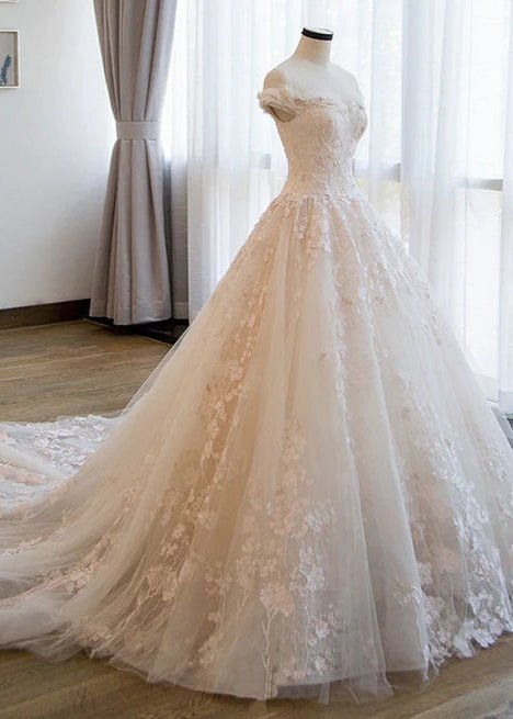 Gorgeous Off the Shoulder Lace Wedding Dresses Tulle Vintage Bridal Gown - KissProm