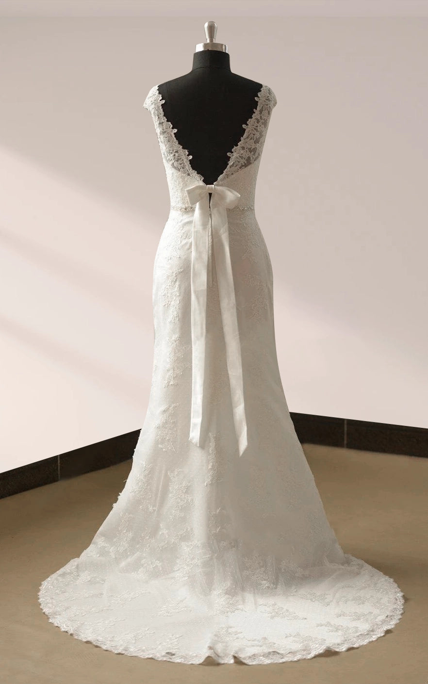 Bateau Neck Cap Sleeve Fit and Flare Lace Wedding Dress - KissProm