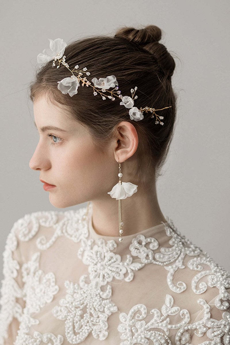 Beaded Flower Bridal Headband Earrings - KissProm