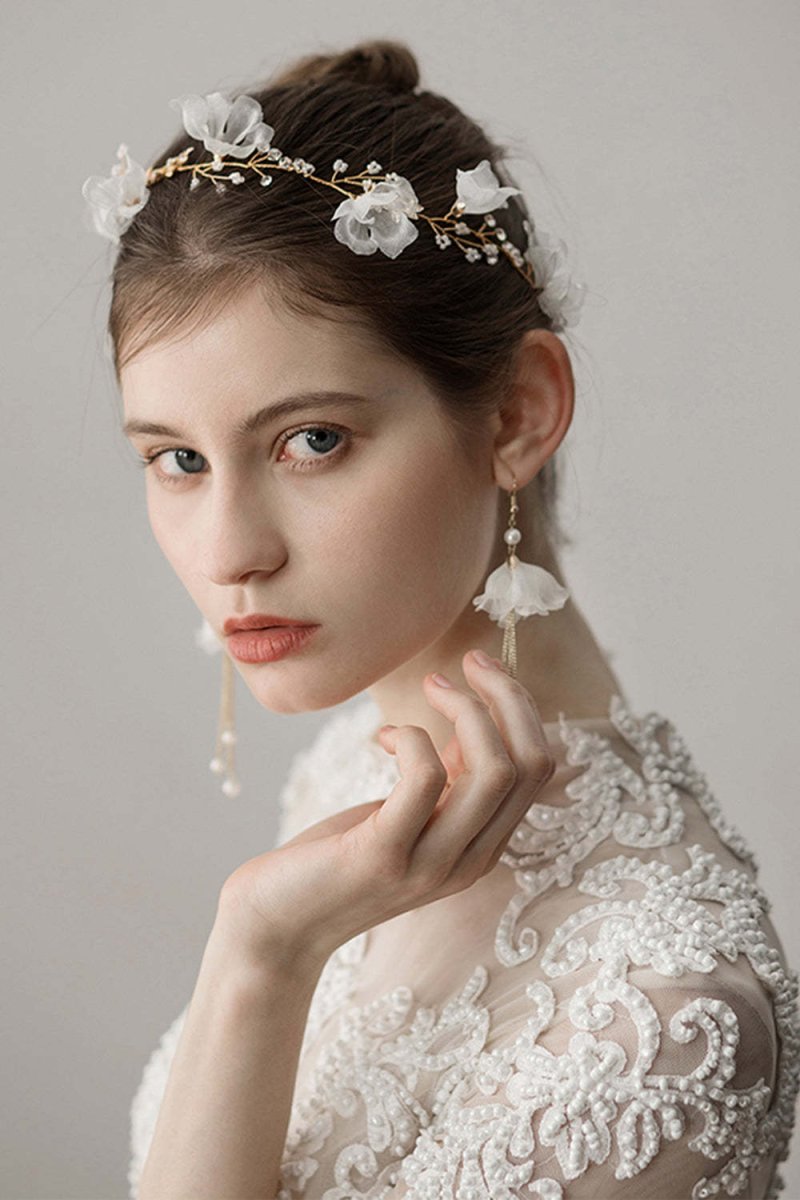 Beaded Flower Bridal Headband Earrings - KissProm