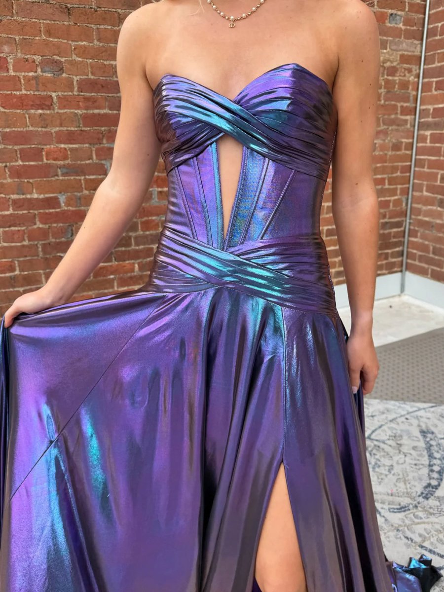 Bencelina | Mermaid Sweetheart Green Metallic Long Prom Dress with Slit - KissProm