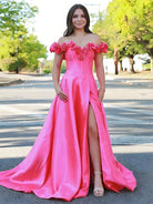 Benson | Fuchsia Off the Shoulder Corset Bodice A - Line Prom Dress - KissProm