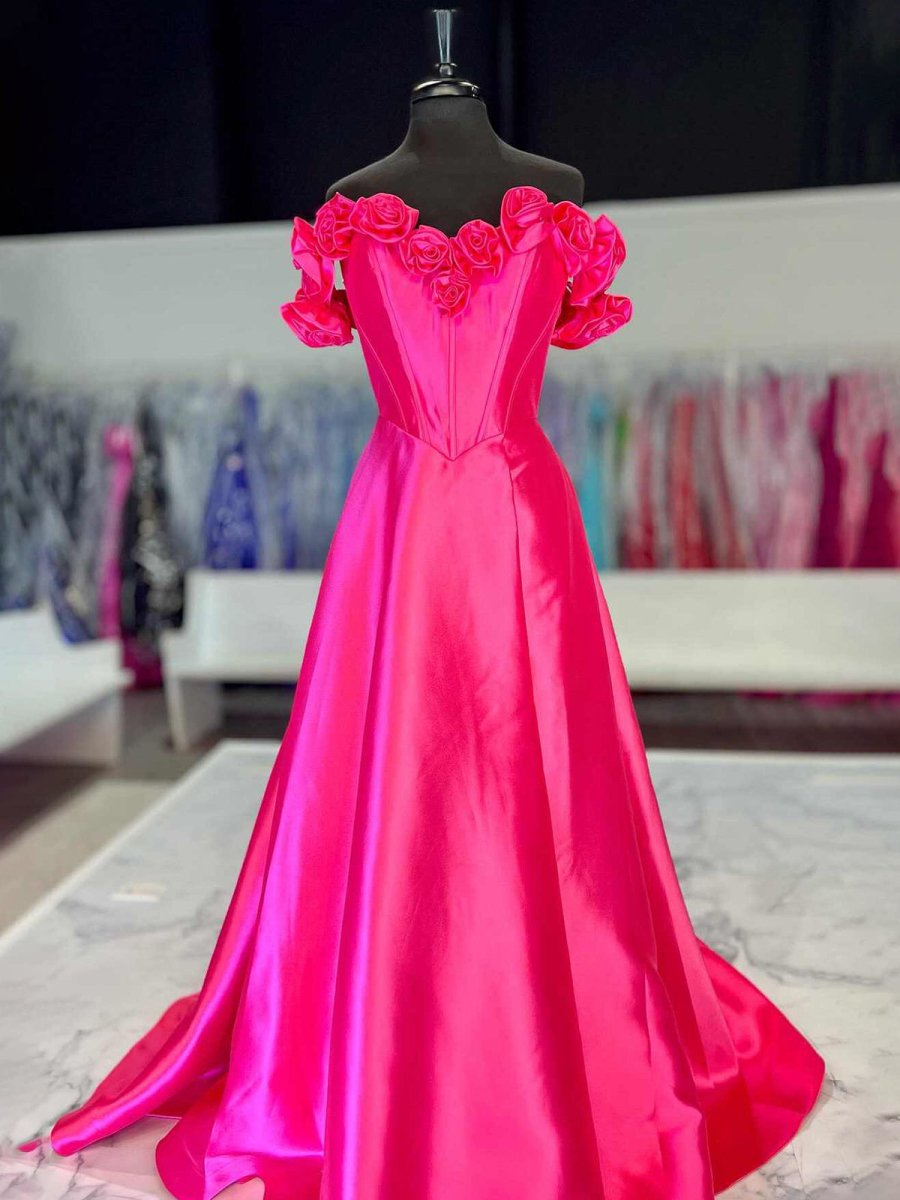 Benson | Fuchsia Off the Shoulder Corset Bodice A - Line Prom Dress - KissProm