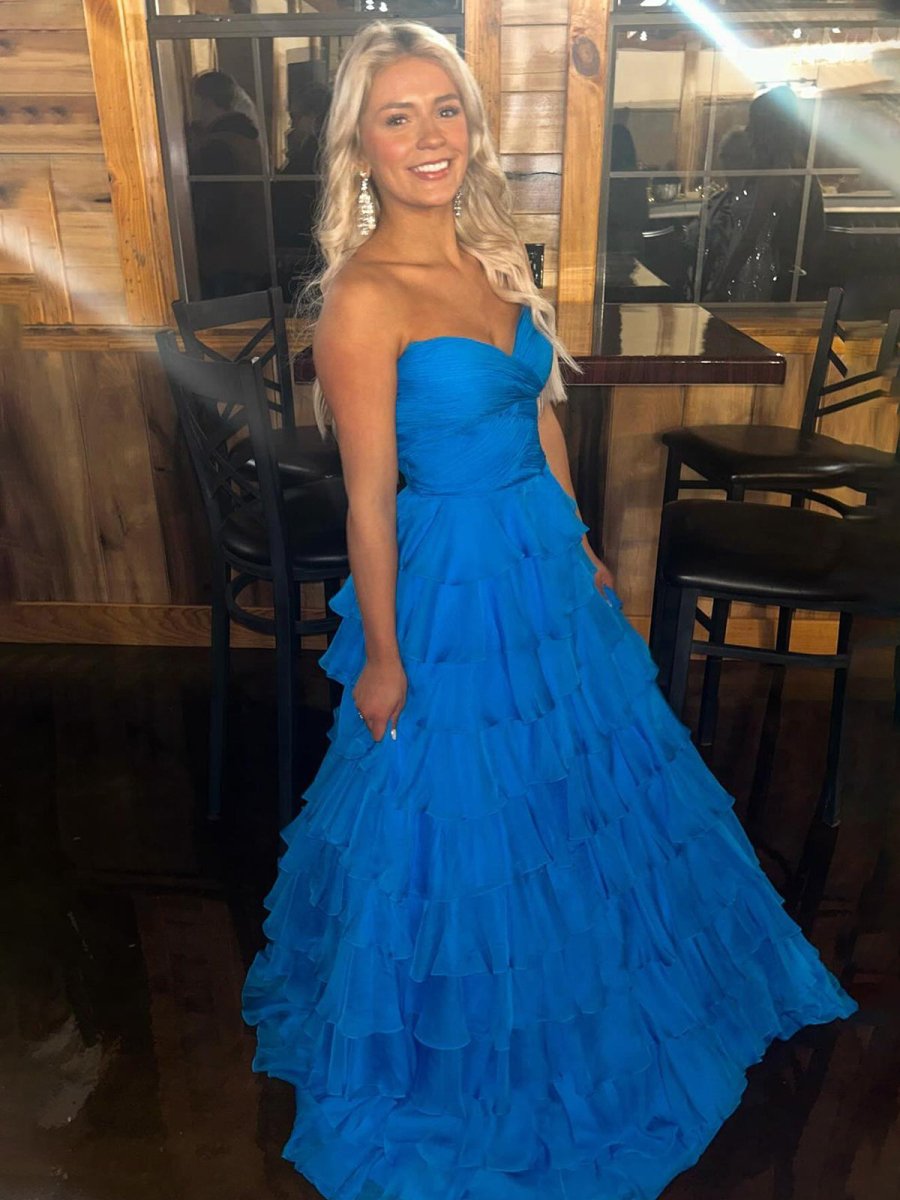 Bindi | Sweetheart Blue Chiffon Tiered A - line Prom Dresses - KissProm