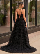 Jordan | A - Line Tiered Sequins Tulle Long Prom Dress - KissProm