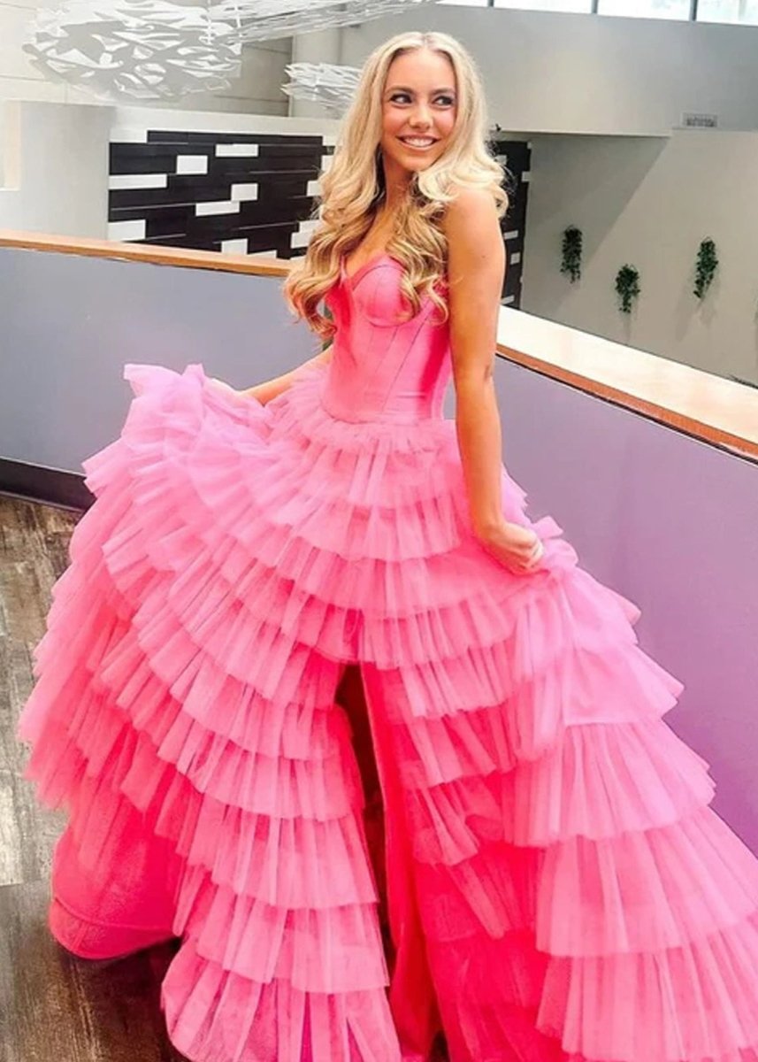 Harmony |A - Line Sweetheart Tiered Tulle Prom Dress with Slit - KissProm