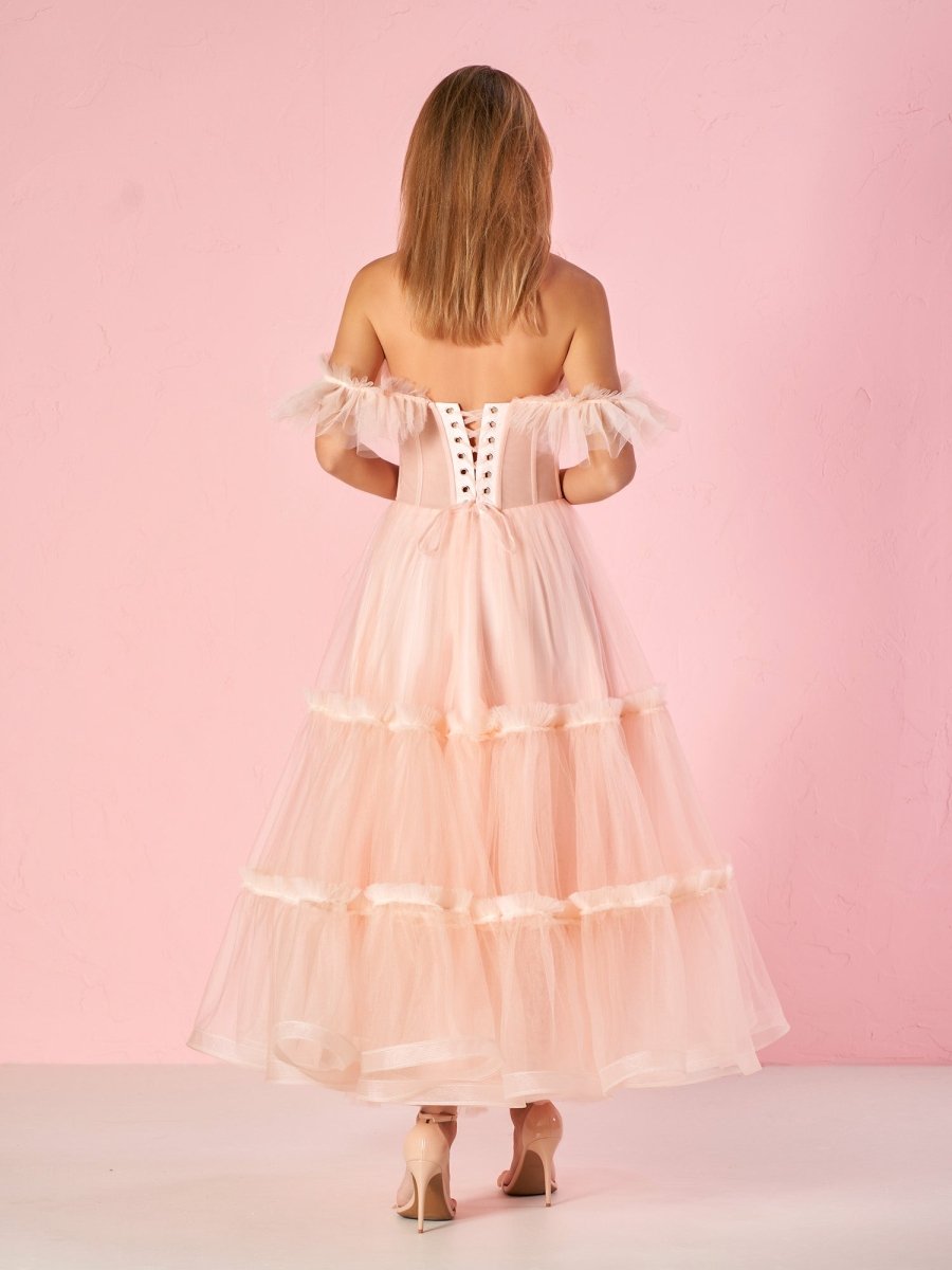 Katalina |A - Line Corset Ruffled Tulle Prom Dress - KissProm