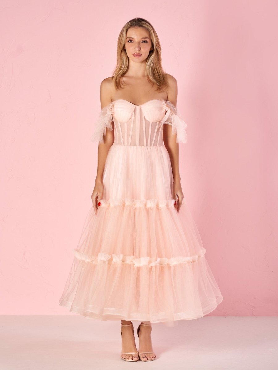 Katalina |A - Line Corset Ruffled Tulle Prom Dress - KissProm