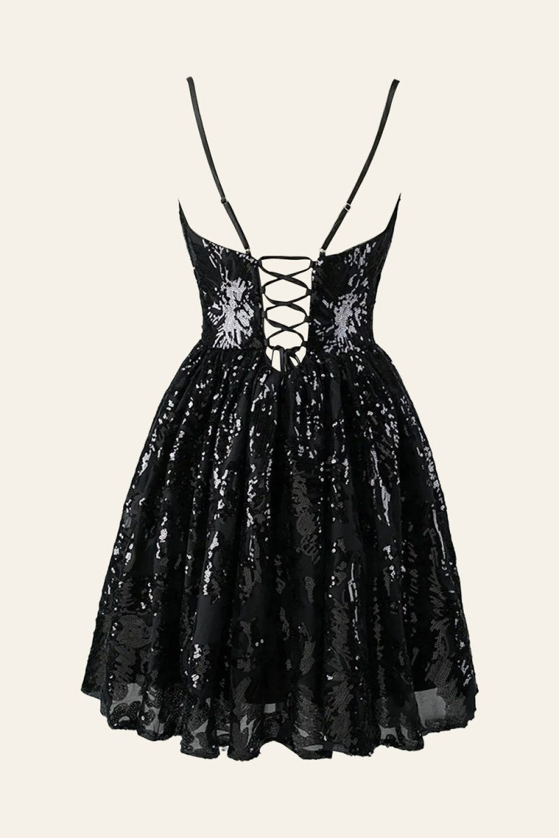 Kiara |A - line Spaghetti Straps V Neck Lace Homecoming Dress - KissProm