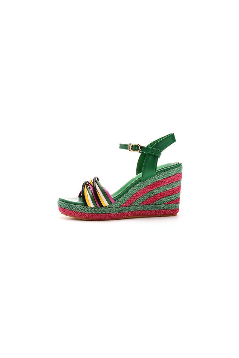 Bohemian Open Toe Platform Sandals Woven Straw Wedges - KissProm