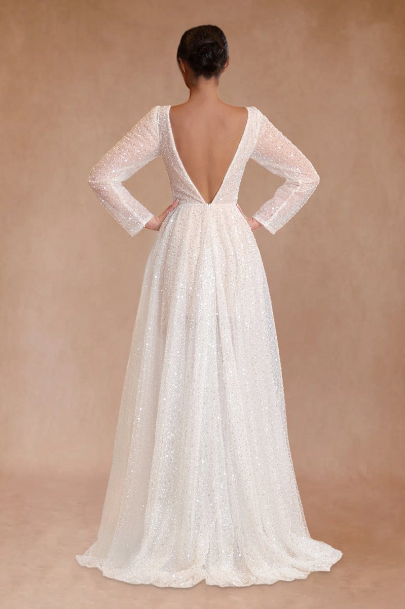 Frayah | Bohemian A - Line Sparkly Sequined Luxury Wedding Dresses - KissProm