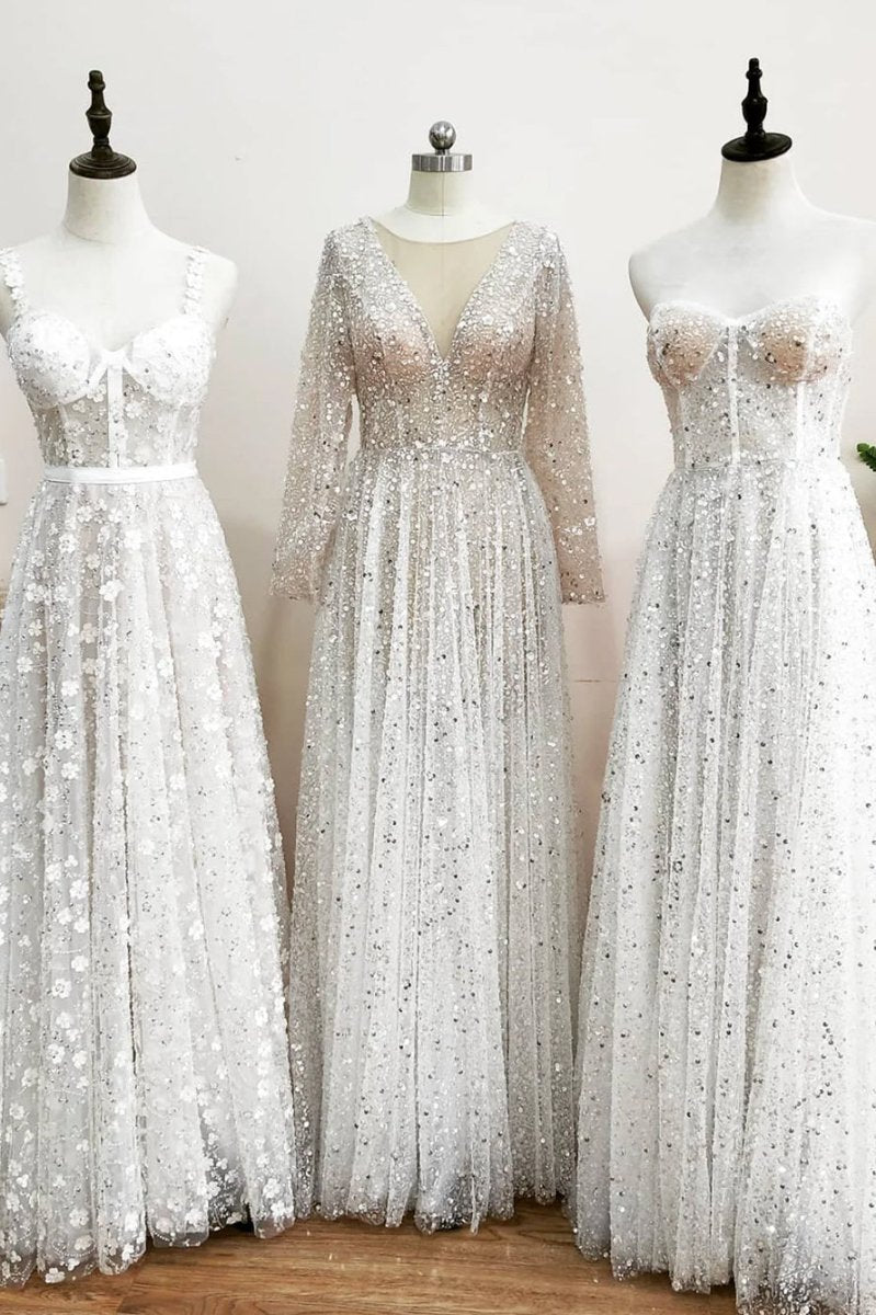 Frayah | Bohemian A - Line Sparkly Sequined Luxury Wedding Dresses - KissProm