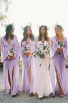 Boho A - Line Deep V Neck Long Sleeves Light Bridesmaid Dresses - KissProm