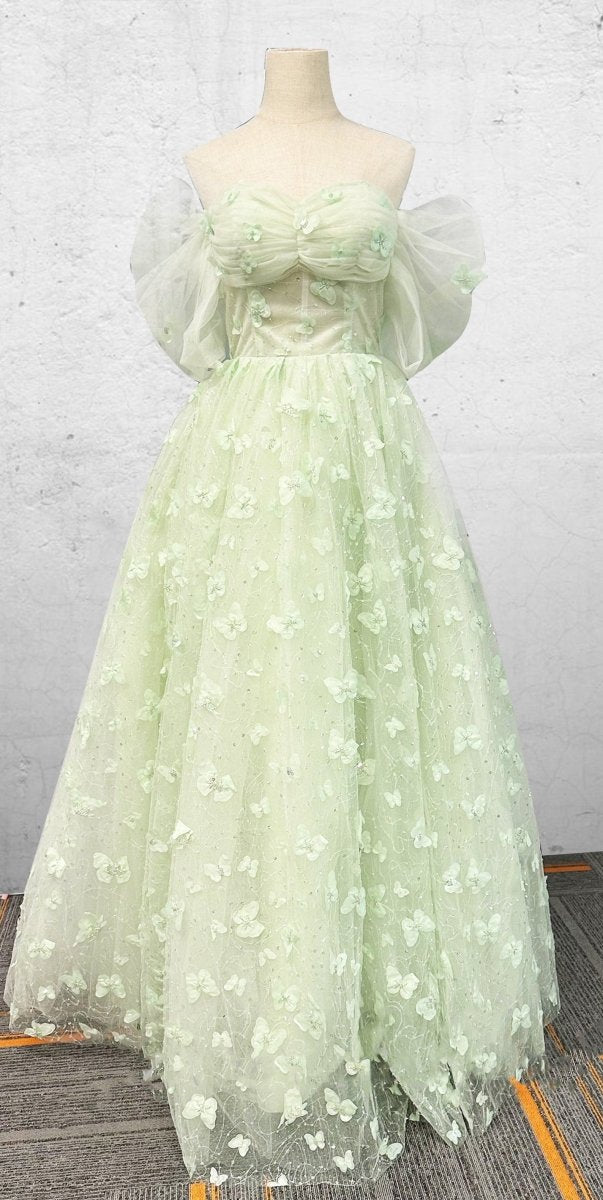 Boho A - Line Sweetheart Green Floor - Length Quinceanera Dress - KissProm