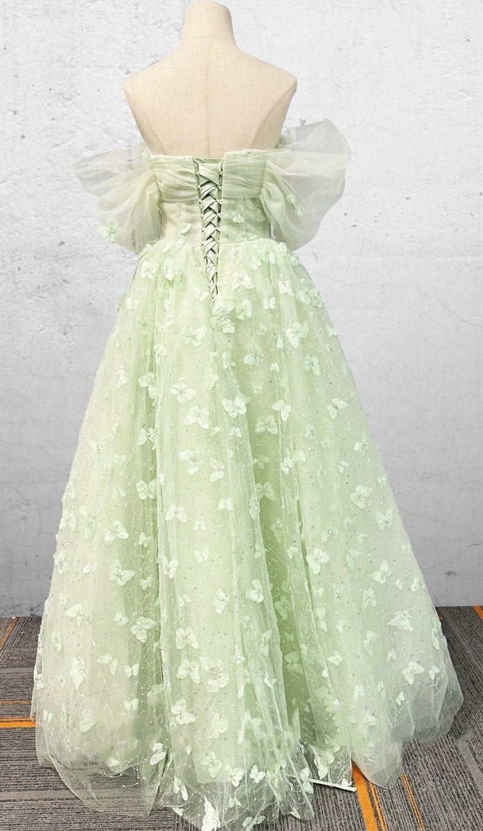 Boho A - Line Sweetheart Green Floor - Length Quinceanera Dress - KissProm