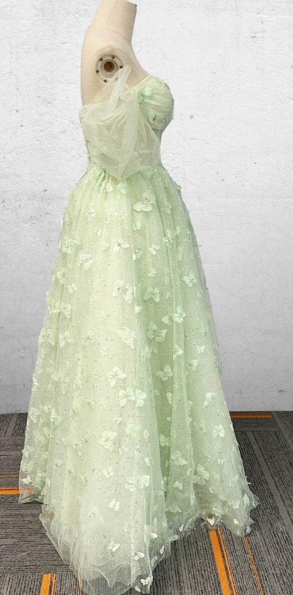 Boho A - Line Sweetheart Green Floor - Length Quinceanera Dress - KissProm