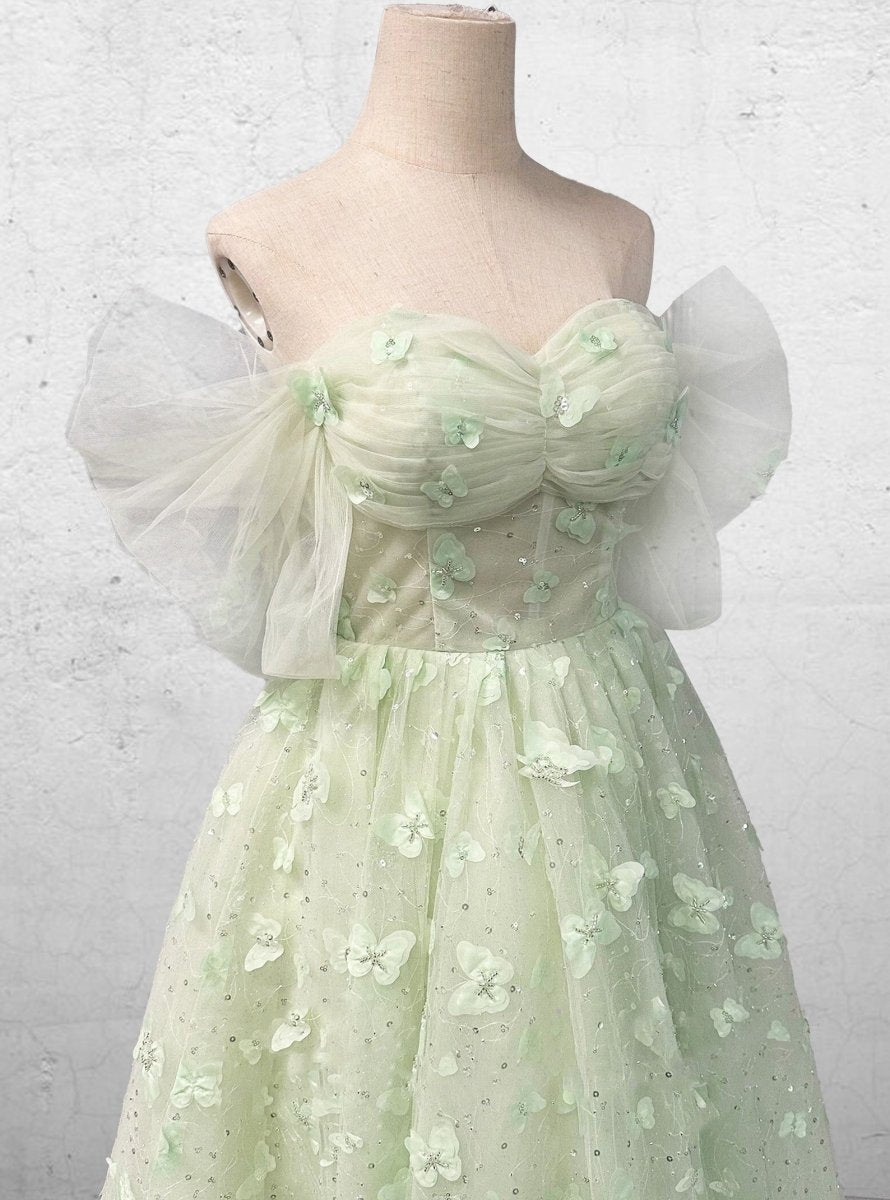 Boho A - Line Sweetheart Green Floor - Length Quinceanera Dress - KissProm