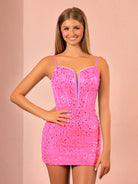 KissProm Sheath Spaghetti Straps Sequins Short Homecoming Dress | Its spaghetti-strap neckline adds a sultry touch to your ensemble, allowing you to show off your collarbones and shoulders with grace. 