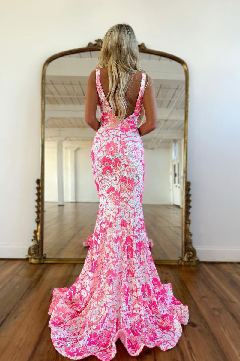 Pink v outlet neck prom dress