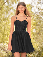 KissProm A Line Barbie Style Short Homecoming Dress With Beading | Dress Camille features a sweetheart neckline, a classic choice that highlights your collarbone and shoulders, creating a flattering silhouette.