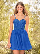 KissProm A Line Barbie Style Short Homecoming Dress With Beading | Dress Camille features a sweetheart neckline, a classic choice that highlights your collarbone and shoulders, creating a flattering silhouette.