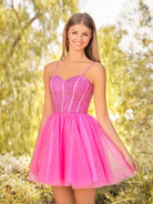 KissProm A Line Barbie Style Short Homecoming Dress With Beading | Dress Camille features a sweetheart neckline, a classic choice that highlights your collarbone and shoulders, creating a flattering silhouette.