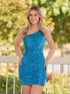 KissProm Sheath One Shoulder Sequin Homecoming Dress With Slit | The Cate homecoming dress features intricate sequins fabric, radiating glitz and glamour with every turn you make.