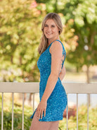 Cate | Sheath One Shoulder Blue Sequin Homecoming Dress With Slit - KissProm