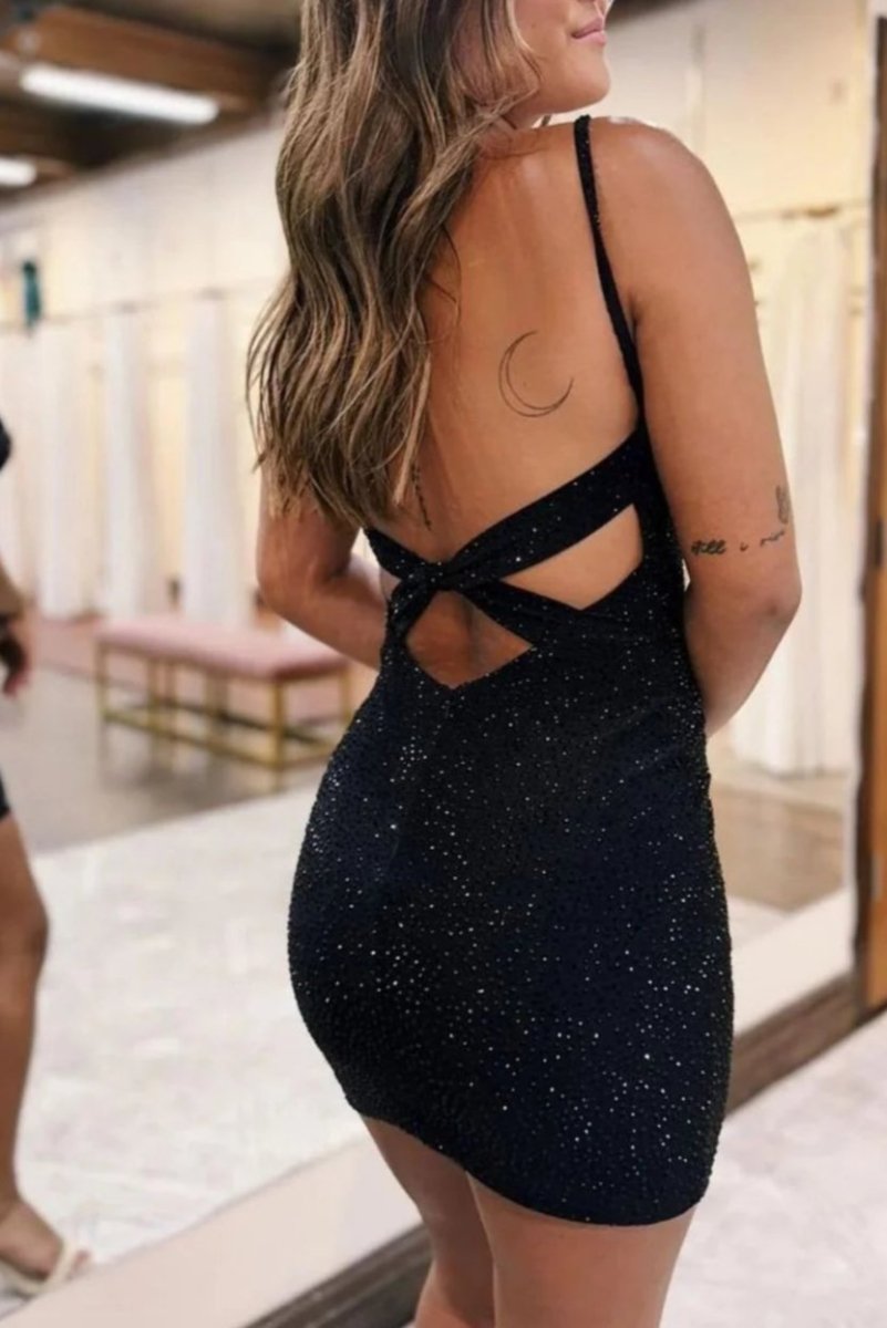 Bodycon V Neck Beaded Tight Homecoming Dresses - KissProm