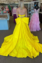 Chad | Yellow Strapless Beaded Waist Bow Back Long Gown - KissProm