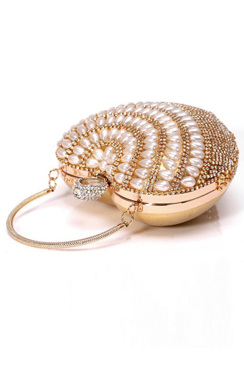 Champagne Beaded Pearls Party Clutch - KissProm