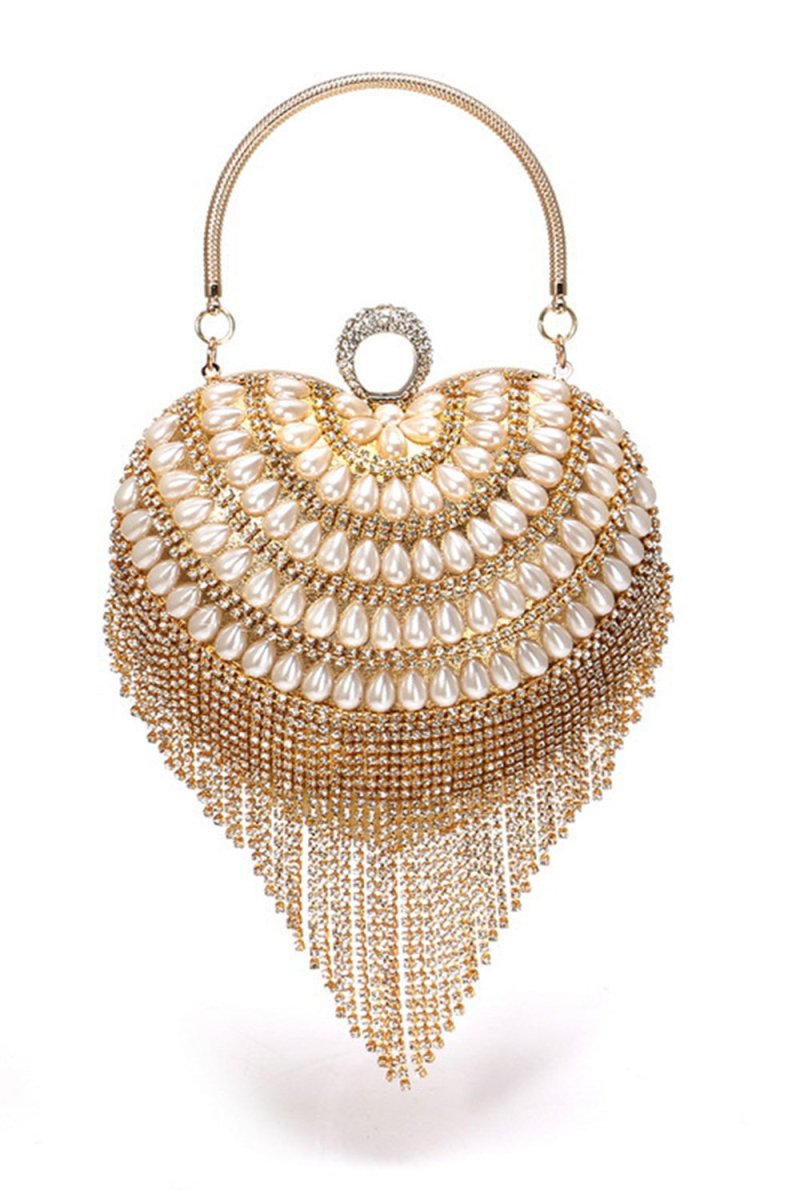 Champagne Beaded Pearls Party Clutch - KissProm