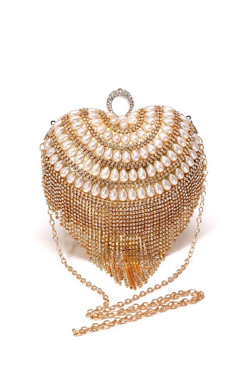 Champagne Beaded Pearls Party Clutch - KissProm