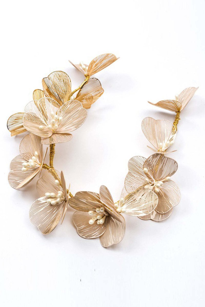 Champagne Pearl Flowers Headband - KissProm