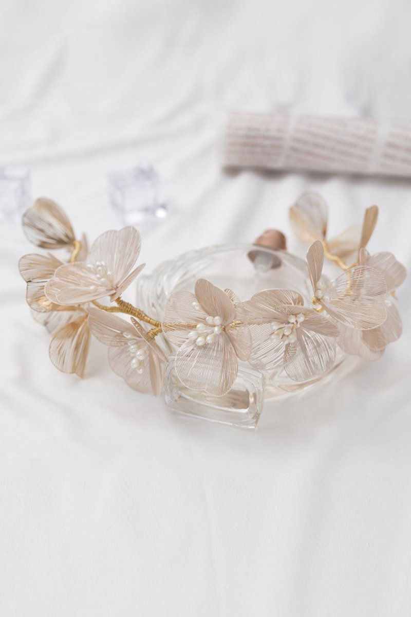 Champagne Pearl Flowers Headband - KissProm