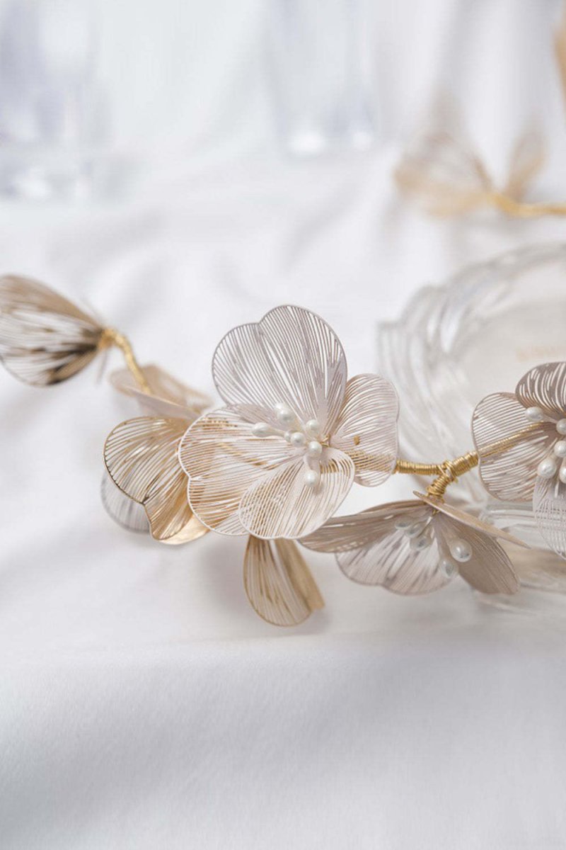 Champagne Pearl Flowers Headband - KissProm