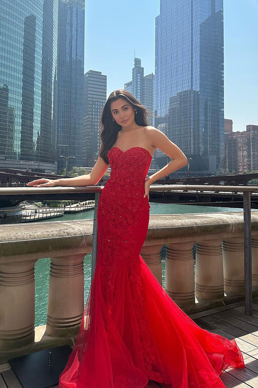 Ellorie | Mermaid Sweetheart Red Lace Long Prom Dresses