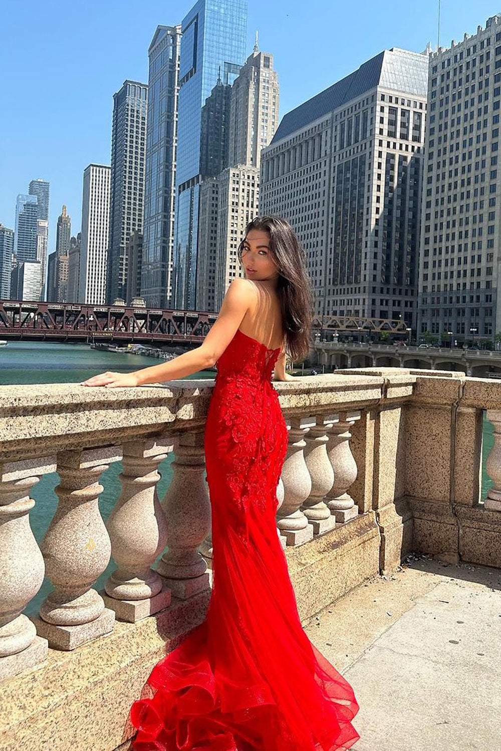 Ellorie | Mermaid Sweetheart Red Lace Long Prom Dresses