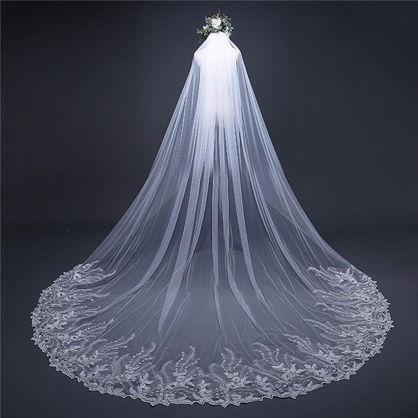 Vintage Long Tulle With Appliques Wedding Veil - KissProm