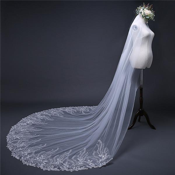 Vintage Long Tulle With Appliques Wedding Veil - KissProm