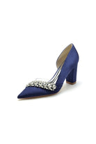 Chic Satin Pointed Toe Slip - on Chunky Heels With Rhinestone - KissProm