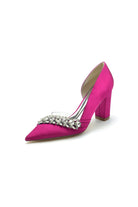 Chic Satin Pointed Toe Slip - on Chunky Heels With Rhinestone - KissProm