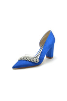 Chic Satin Pointed Toe Slip - on Chunky Heels With Rhinestone - KissProm