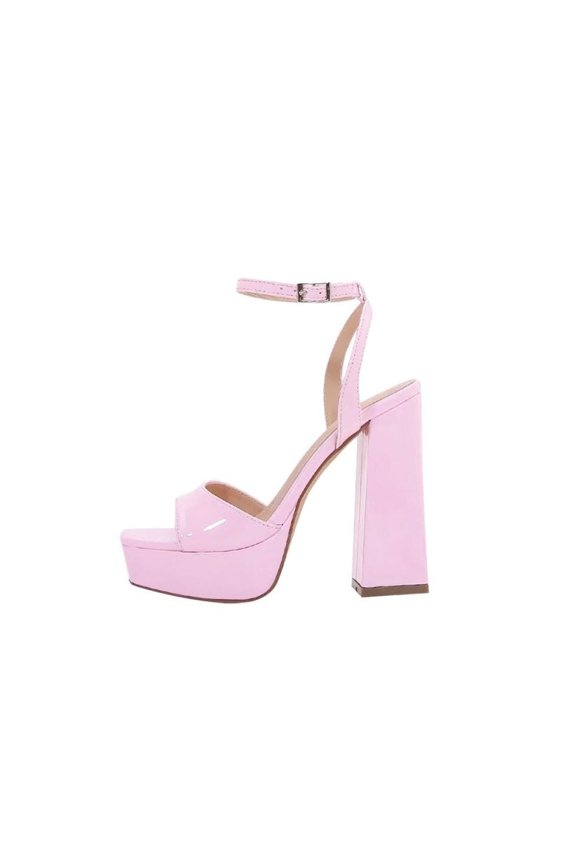 Chunky Pink One Strap High Heel Sandals - KissProm